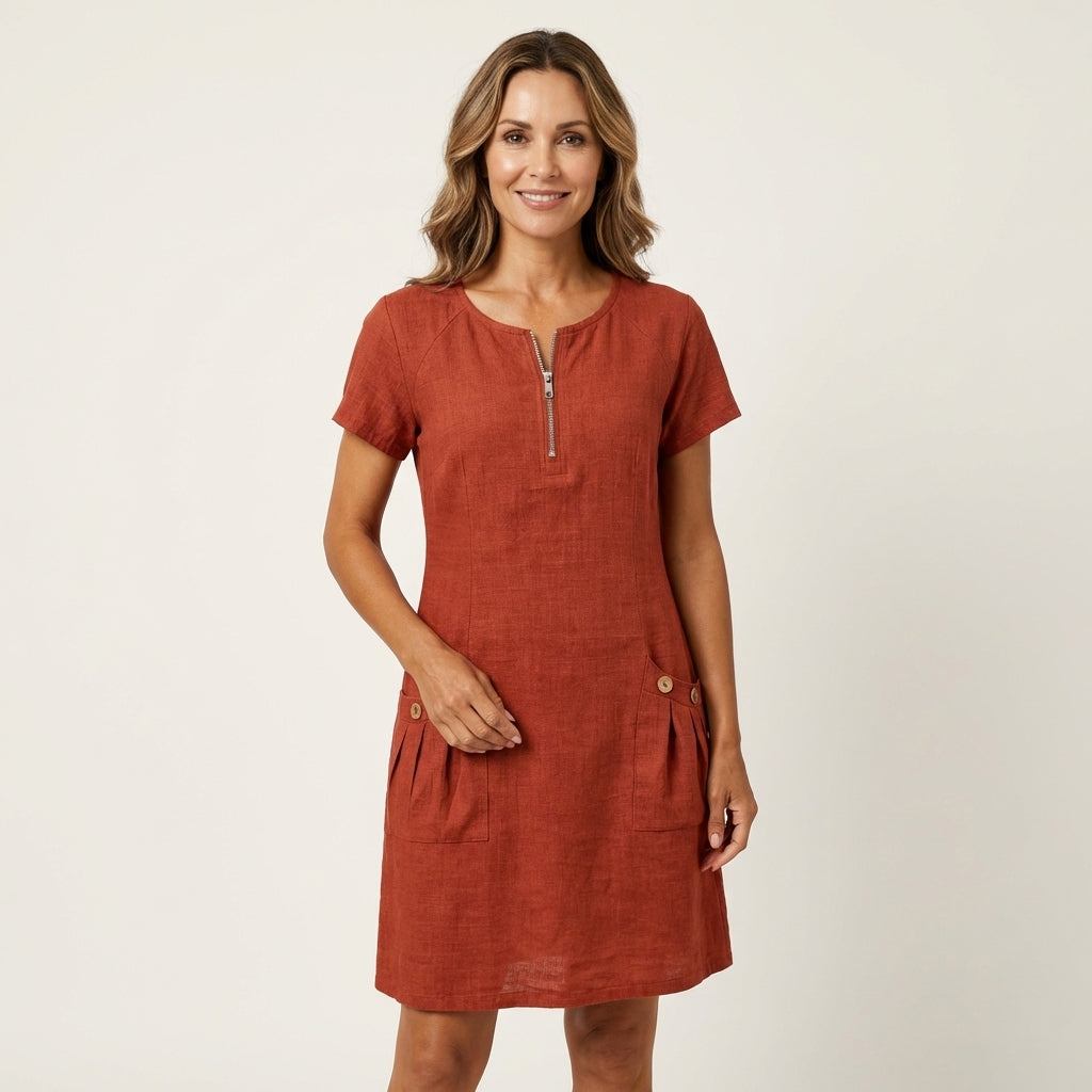 Pina | Zip-Front Linen Mini Dress