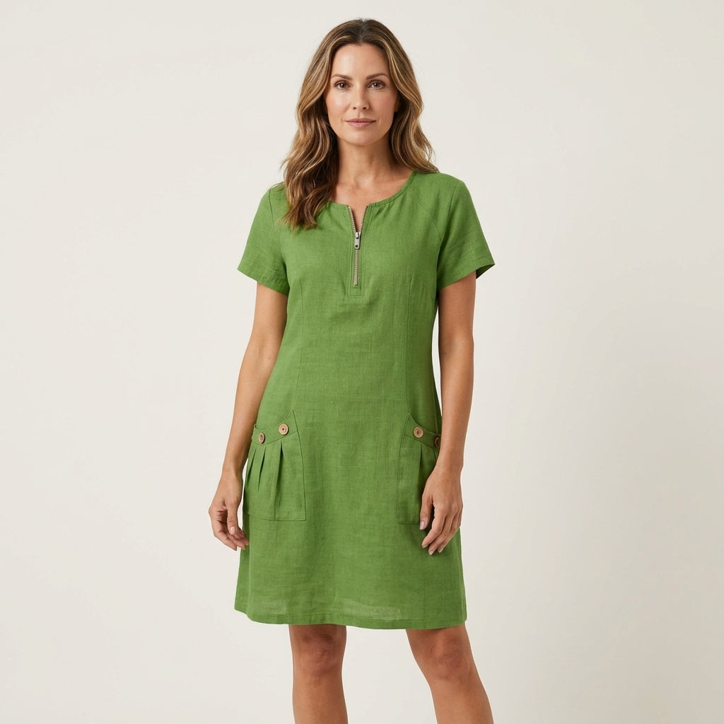 Pina | Zip-Front Linen Mini Dress