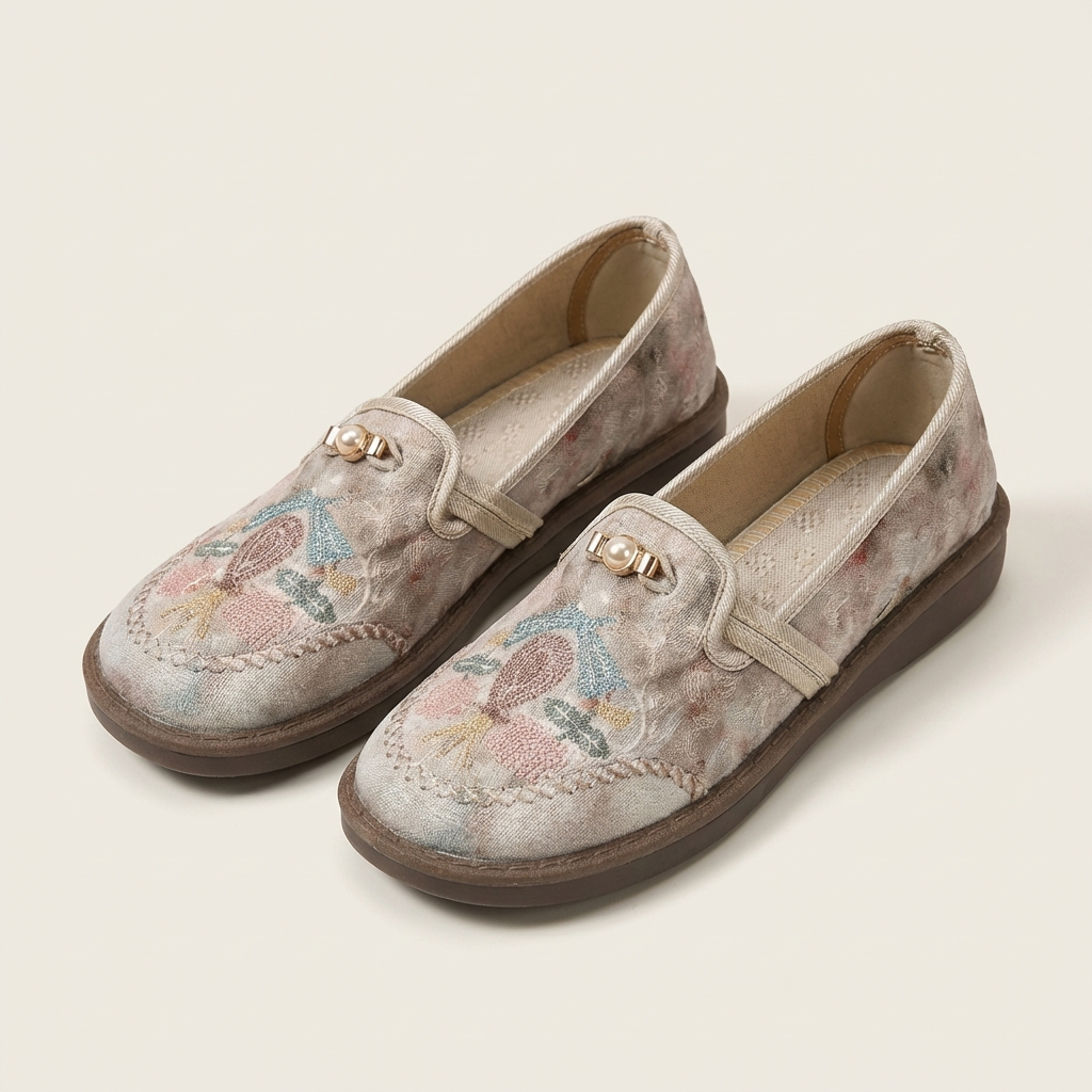 Peachy | Embroidered Pearl-Detail Comfort Flat