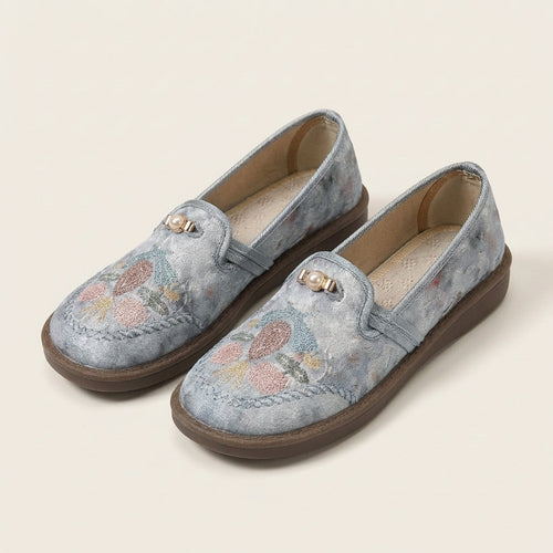 Peachy | Embroidered Pearl-Detail Comfort Flat