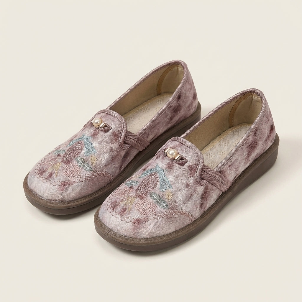 Peachy | Embroidered Pearl-Detail Comfort Flat