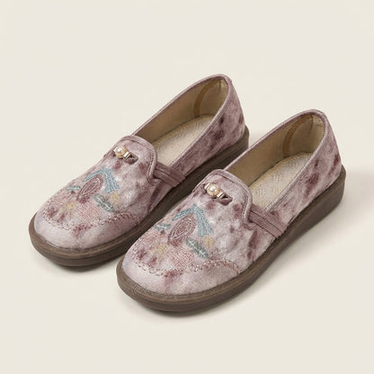 Peachy | Embroidered Pearl-Detail Comfort Flat