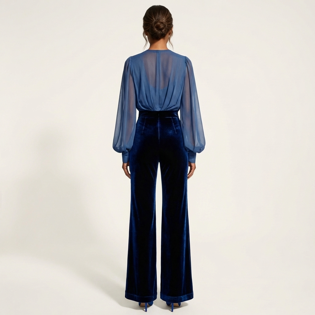 Jayne | Chiffon Wrap Top & Velvet Wide-Leg Pants Set