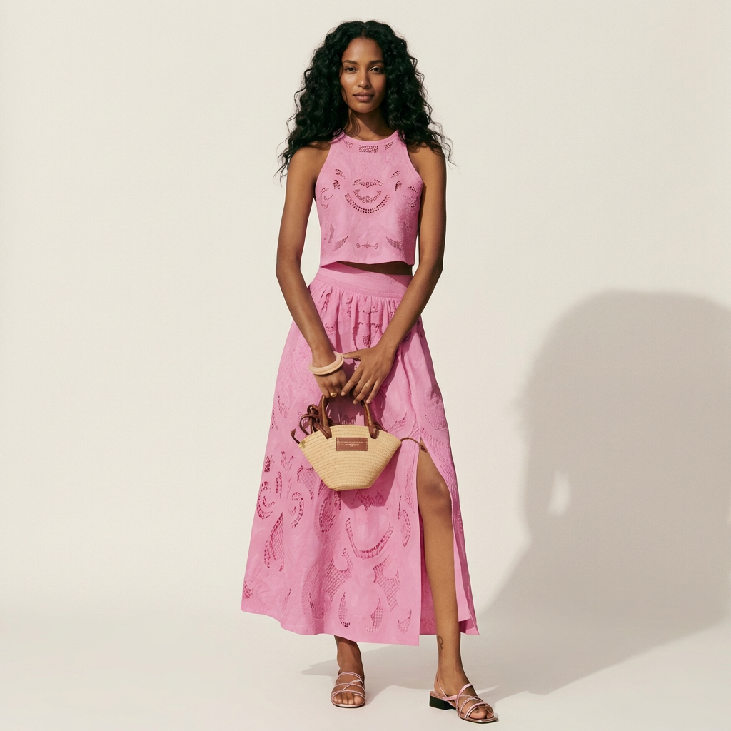 Serenity | Eyelet Lace Crop Top & Midi Skirt Set