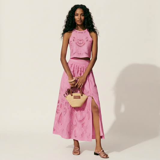 Serenity | Eyelet Lace Crop Top & Midi Skirt Set