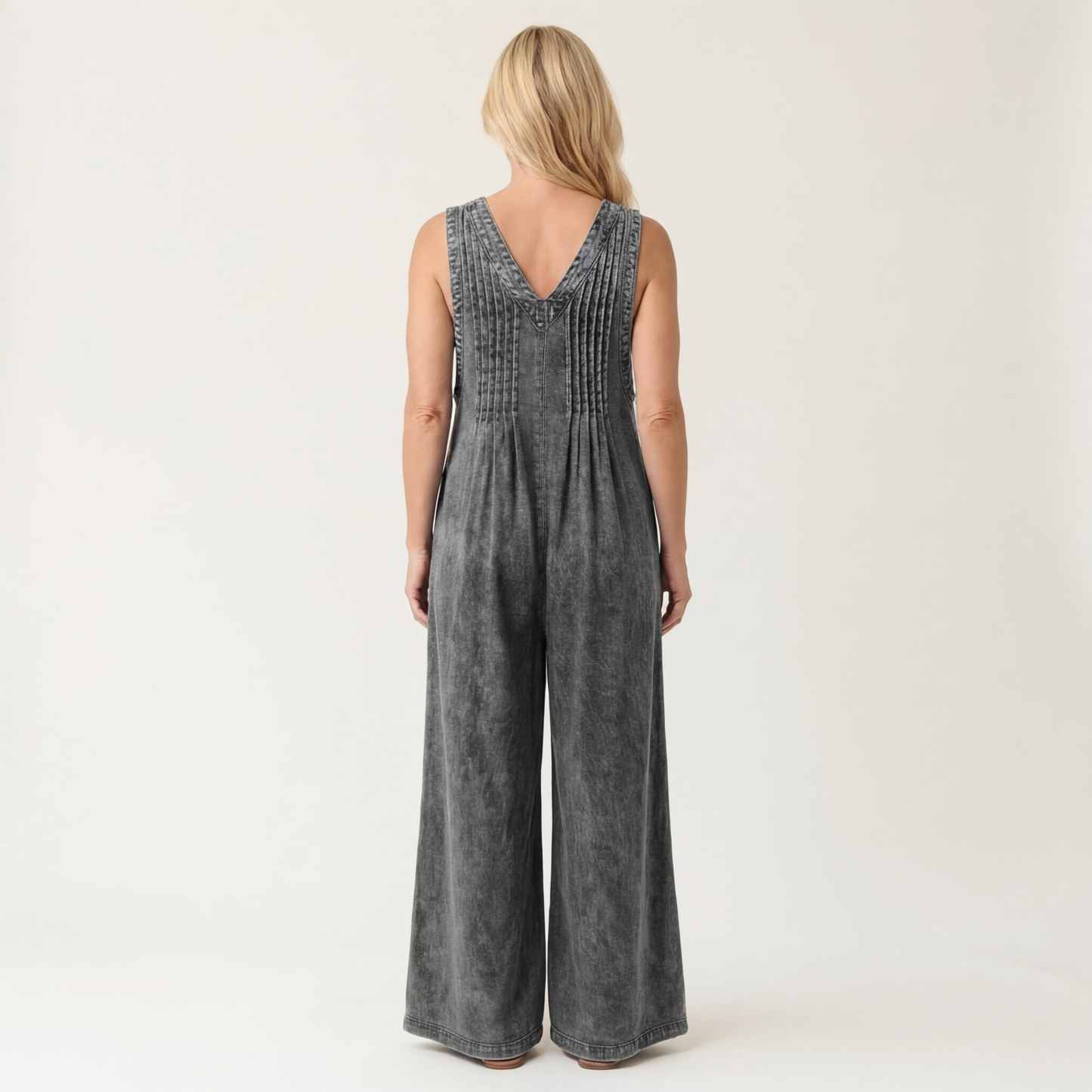 Griselda | Pleated Wide-Leg Denim Jumpsuit