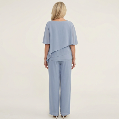 Carol | Layered Chiffon Top & Wide-Leg Pants Set
