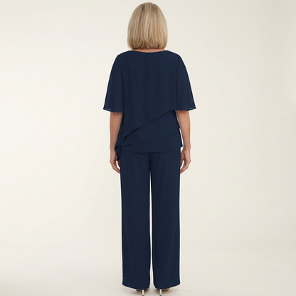 Carol | Layered Chiffon Top & Wide-Leg Pants Set