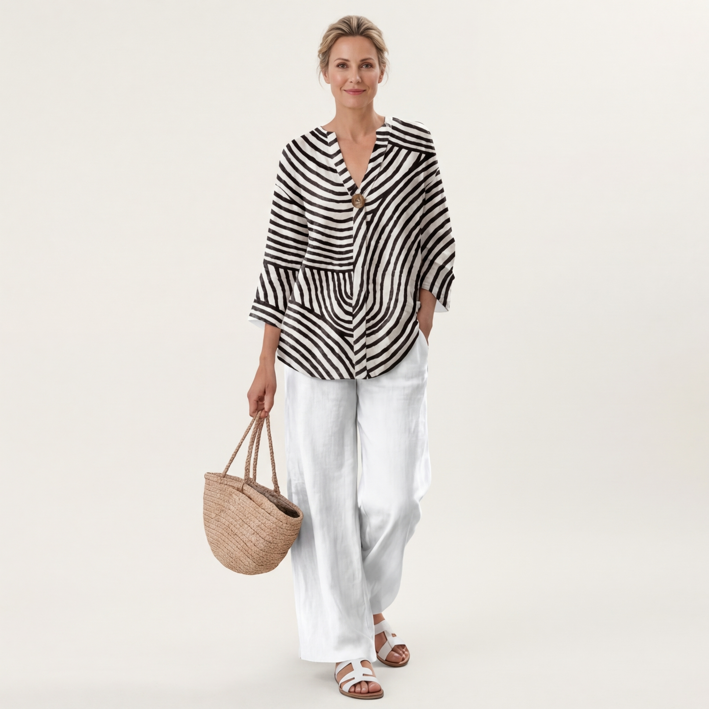 Marcela | Striped Print Top & Wide-Leg Pants Set