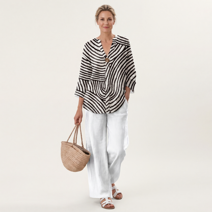 Marcela | Striped Print Top & Wide-Leg Pants Set