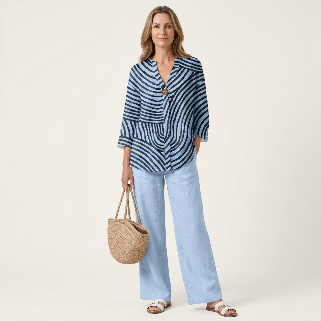 Marcela | Striped Print Top & Wide-Leg Pants Set