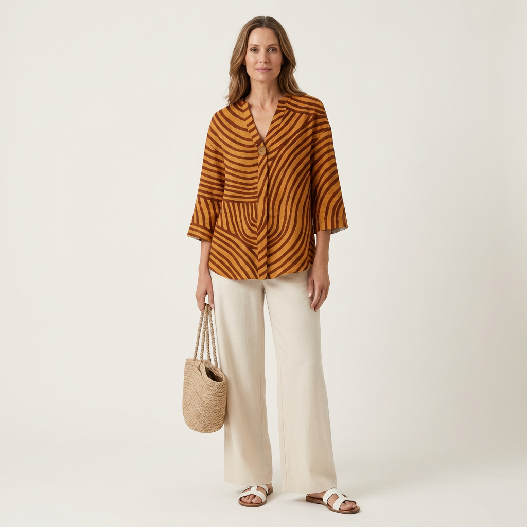 Marcela | Striped Print Top & Wide-Leg Pants Set