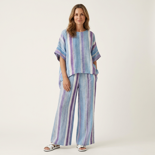 Laurell | Watercolor Stripe Linen Set