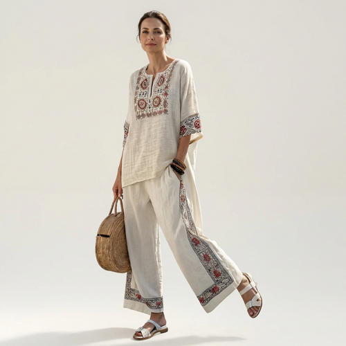 Gabrielle | Embroidered Medallion Linen Set