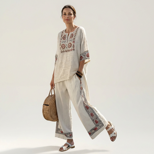 Gabrielle | Embroidered Medallion Linen Set