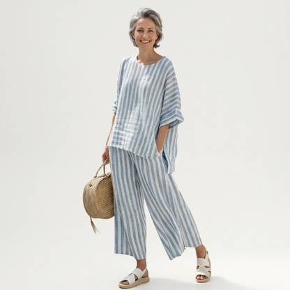 Jezebella | Classic Blue & White Stripe Linen Set