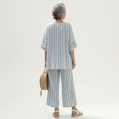 Jezebella | Classic Blue & White Stripe Linen Set