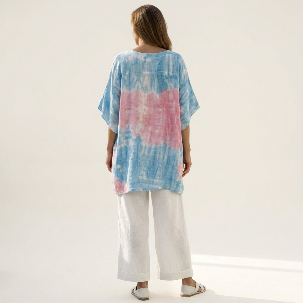 Jeddiah | Watercolor Tie-Dye Tunic & White Linen Set