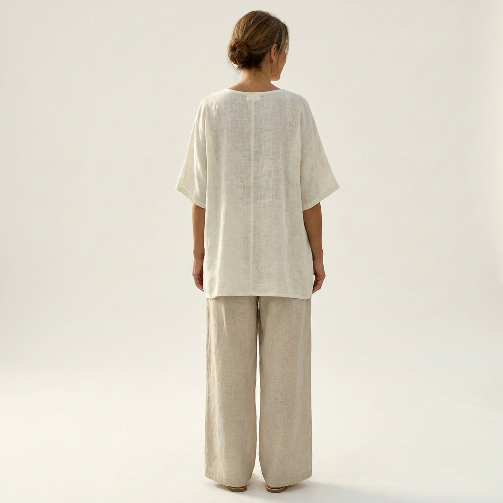 Blossom | Ivory Linen Top & Natural Wide-Leg Set