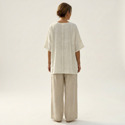 Blossom | Ivory Linen Top & Natural Wide-Leg Set