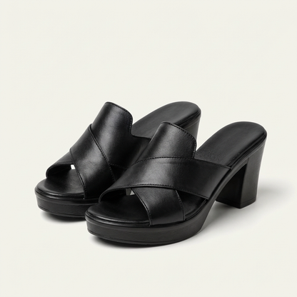 Nebula | Cross-Strap Block Heel Mule