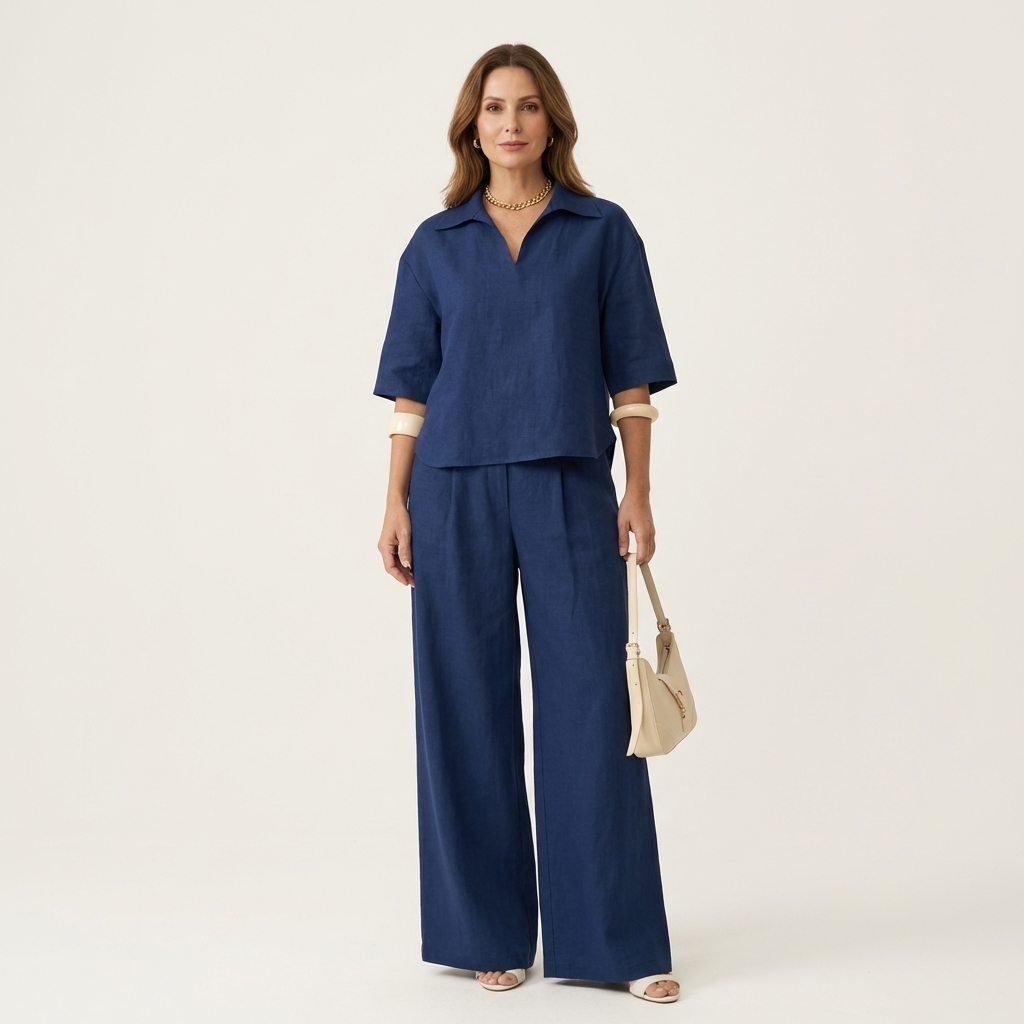 Sonnet | Polo-Collar Top & Wide-Leg Set