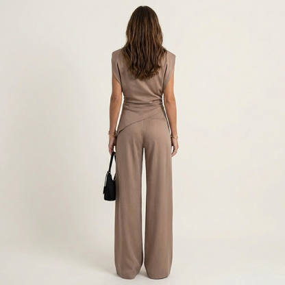 Tenisha | Draped Asymmetric Top & Wide-Leg Set