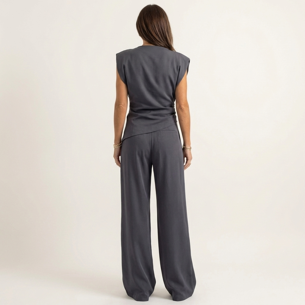 Tenisha | Draped Asymmetric Top & Wide-Leg Set