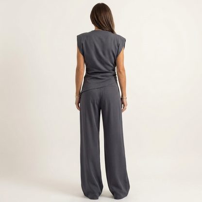 Tenisha | Draped Asymmetric Top & Wide-Leg Set