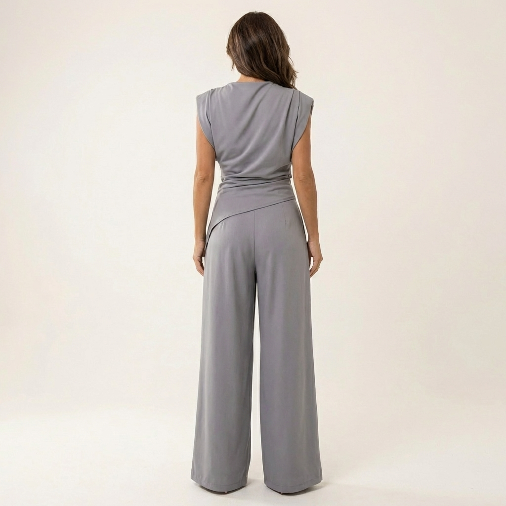 Tenisha | Draped Asymmetric Top & Wide-Leg Set