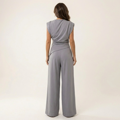 Tenisha | Draped Asymmetric Top & Wide-Leg Set
