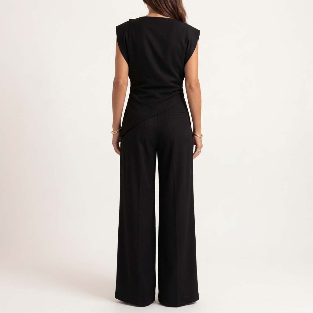 Tenisha | Draped Asymmetric Top & Wide-Leg Set