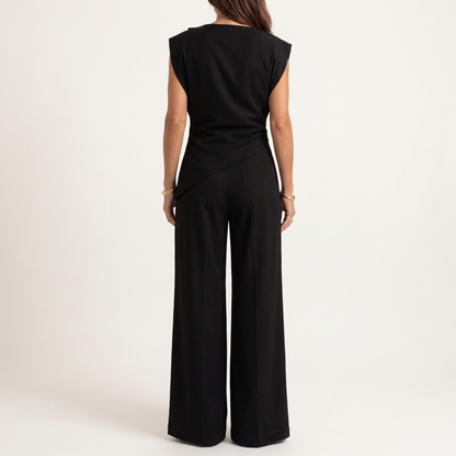 Tenisha | Draped Asymmetric Top & Wide-Leg Set