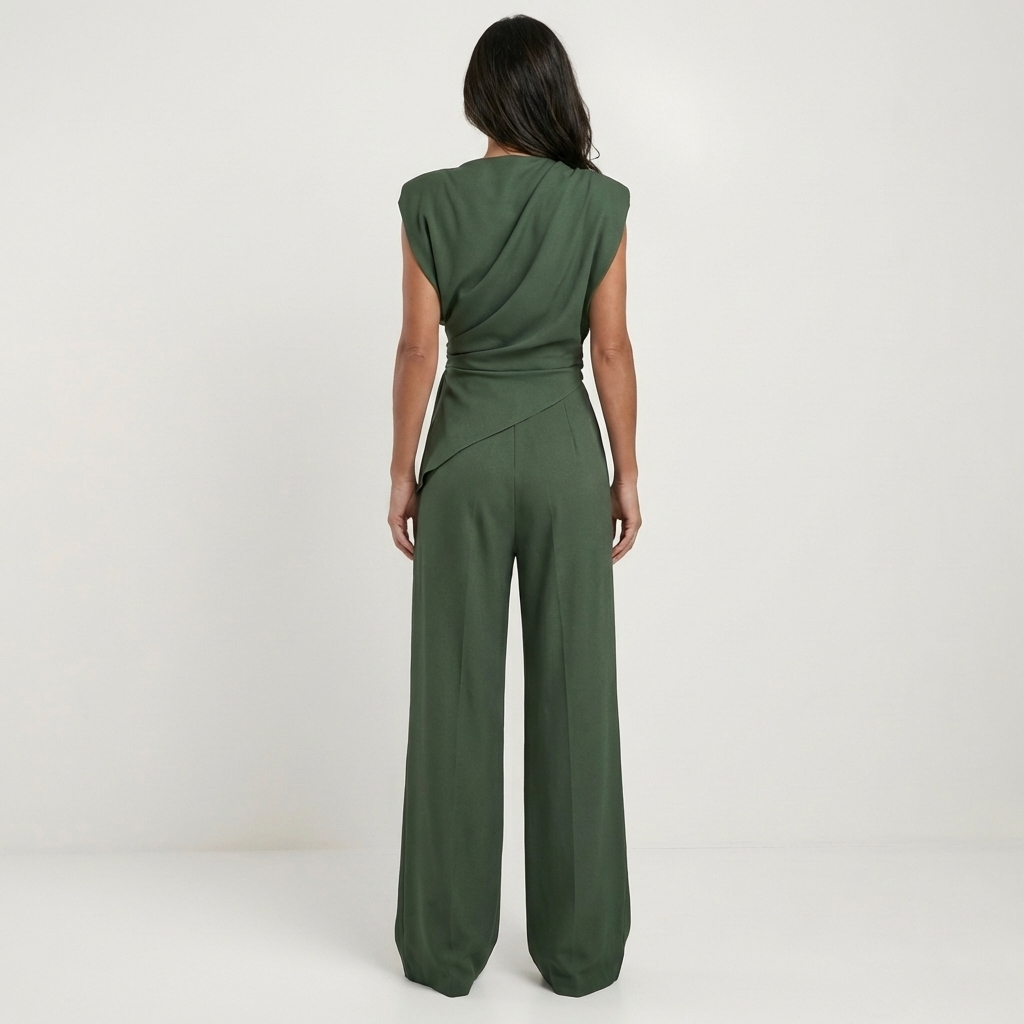 Tenisha | Draped Asymmetric Top & Wide-Leg Set