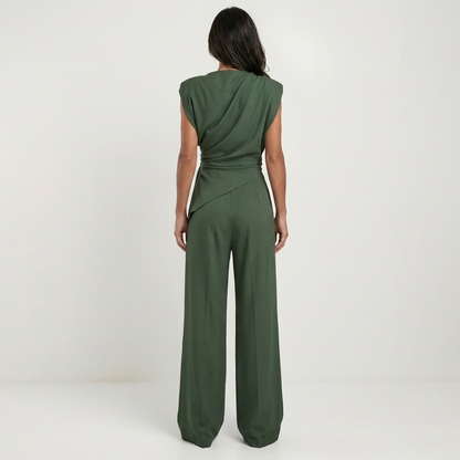 Tenisha | Draped Asymmetric Top & Wide-Leg Set