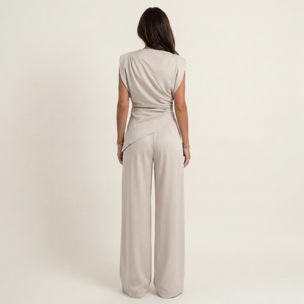 Tenisha | Draped Asymmetric Top & Wide-Leg Set