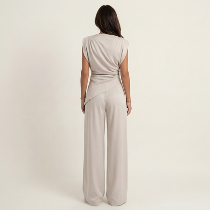 Tenisha | Draped Asymmetric Top & Wide-Leg Set