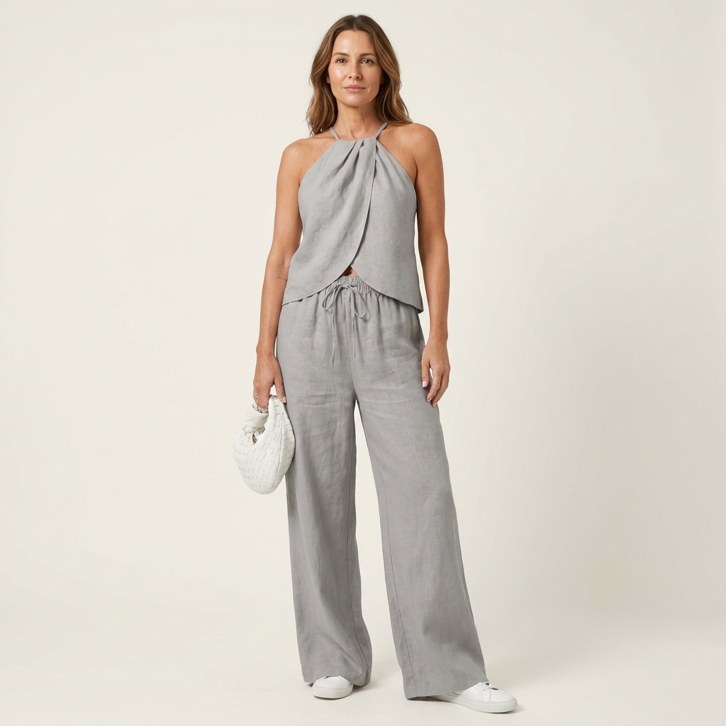 Lauriana | Halter Neck Top & Wide-Leg Linen Set
