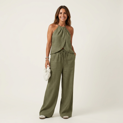 Lauriana | Halter Neck Top & Wide-Leg Linen Set