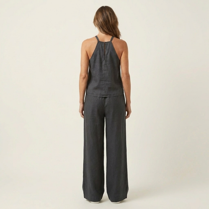 Lauriana | Halter Neck Top & Wide-Leg Linen Set