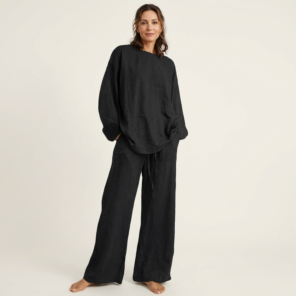 Lediona | Oversized Linen Sweatshirt & Wide-Leg Set
