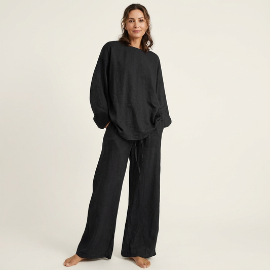 Lediona | Oversized Linen Sweatshirt & Wide-Leg Set