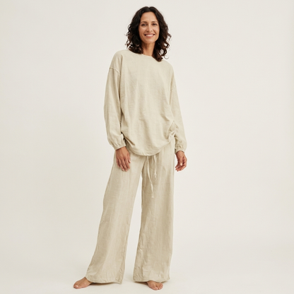 Lediona | Oversized Linen Sweatshirt & Wide-Leg Set