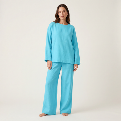 Lediona | Oversized Linen Sweatshirt & Wide-Leg Set