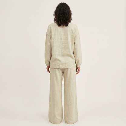 Lediona | Oversized Linen Sweatshirt & Wide-Leg Set