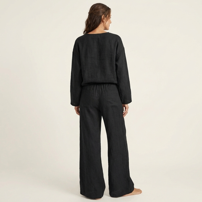 Lediona | Oversized Linen Sweatshirt & Wide-Leg Set