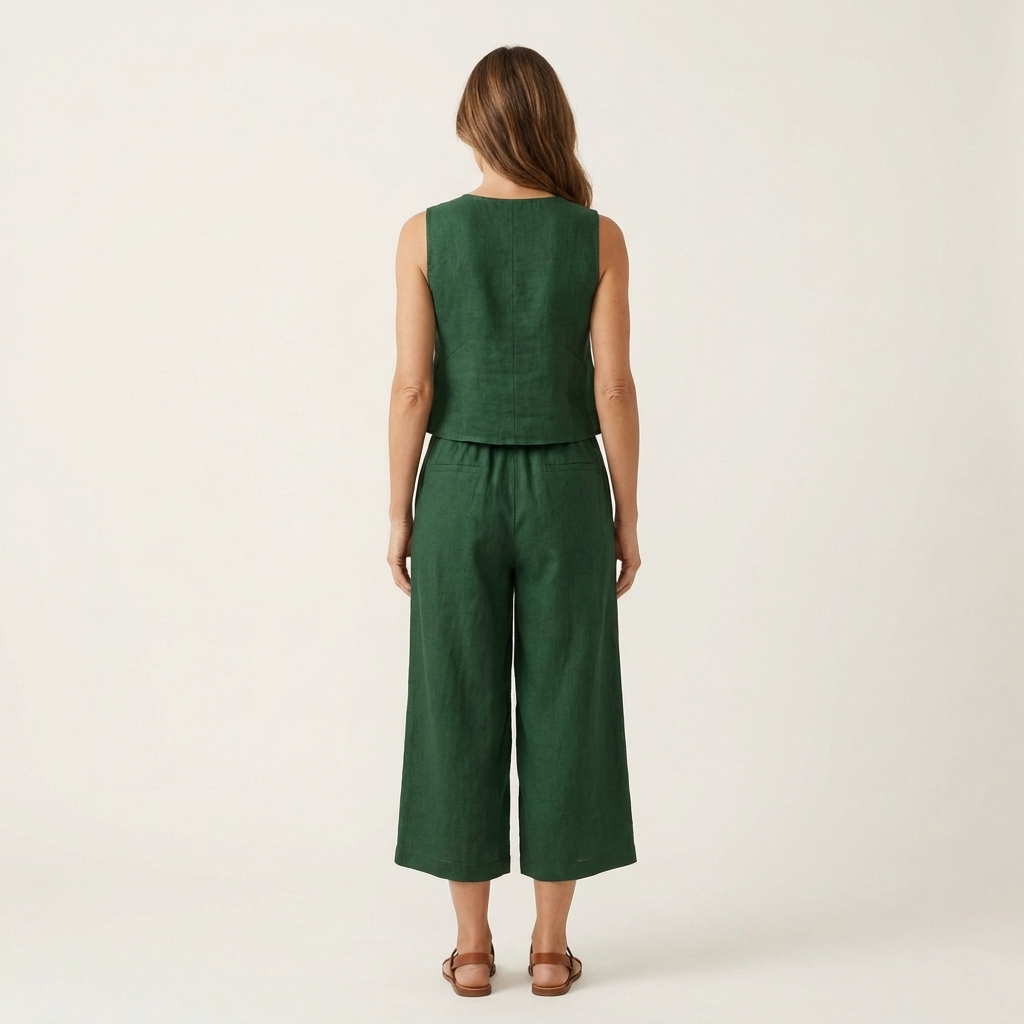 Romy | Ruffled Linen-Look Top & Wide-Leg Cropped Pants Set