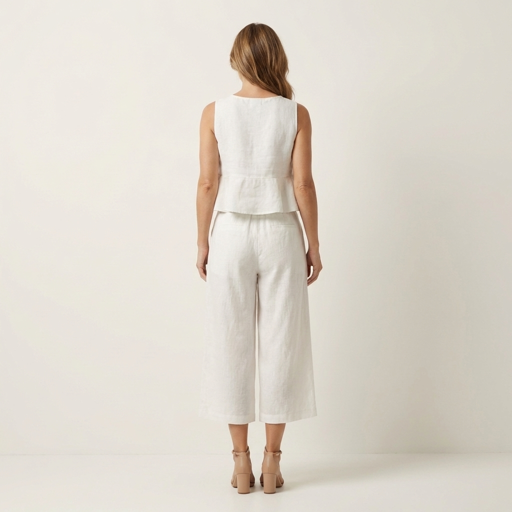 Romy | Ruffled Linen-Look Top & Wide-Leg Cropped Pants Set