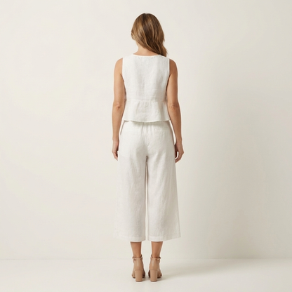 Romy | Ruffled Linen-Look Top & Wide-Leg Cropped Pants Set