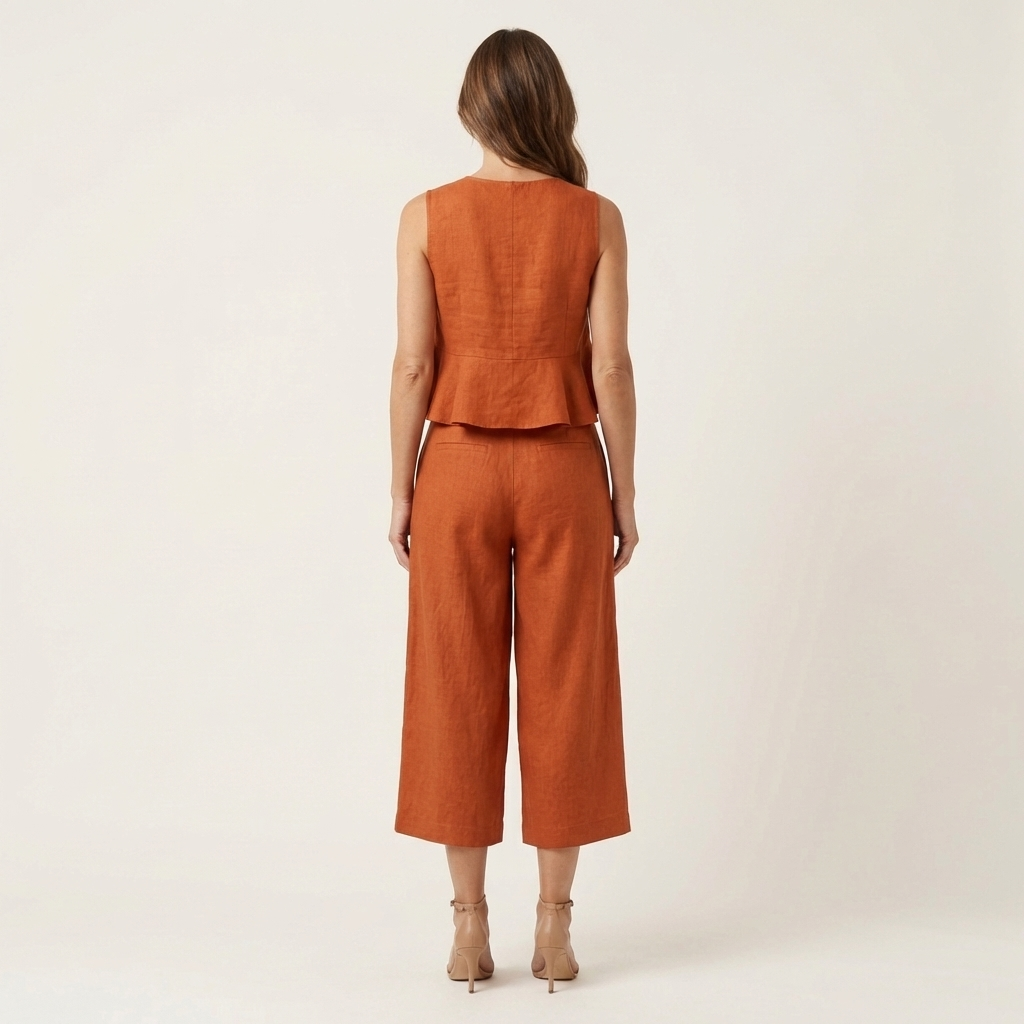 Romy | Ruffled Linen-Look Top & Wide-Leg Cropped Pants Set